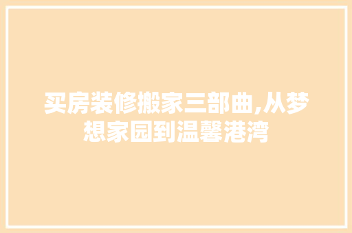 买房装修搬家三部曲,从梦想家园到温馨港湾