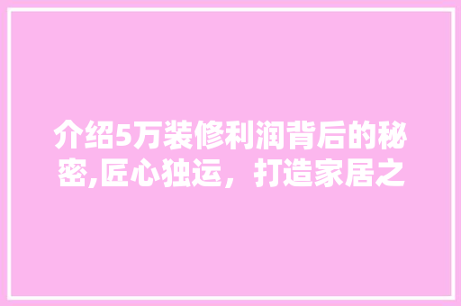 介绍5万装修利润背后的秘密,匠心独运，打造家居之美