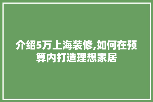 介绍5万上海装修,如何在预算内打造理想家居