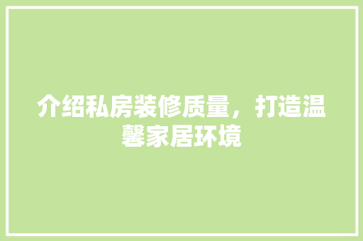 介绍私房装修质量，打造温馨家居环境