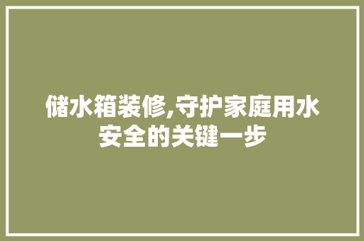 储水箱装修,守护家庭用水安全的关键一步