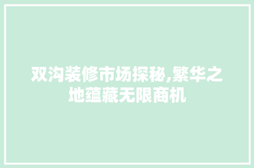 双沟装修市场探秘,繁华之地蕴藏无限商机