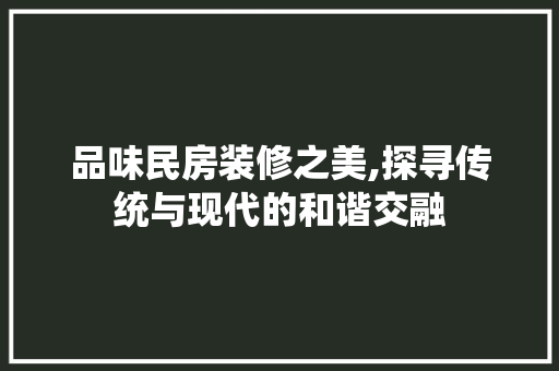 品味民房装修之美,探寻传统与现代的和谐交融