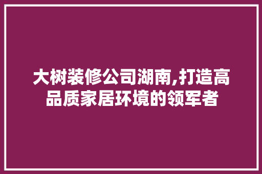 大树装修公司湖南,打造高品质家居环境的领军者