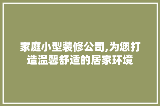 家庭小型装修公司,为您打造温馨舒适的居家环境