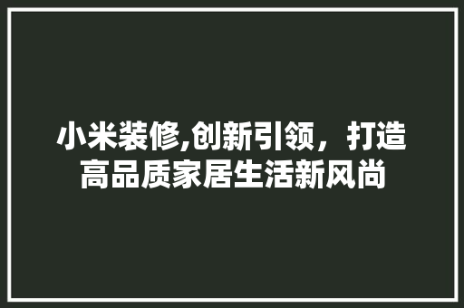 小米装修,创新引领，打造高品质家居生活新风尚