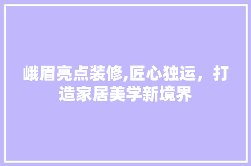 峨眉亮点装修,匠心独运，打造家居美学新境界