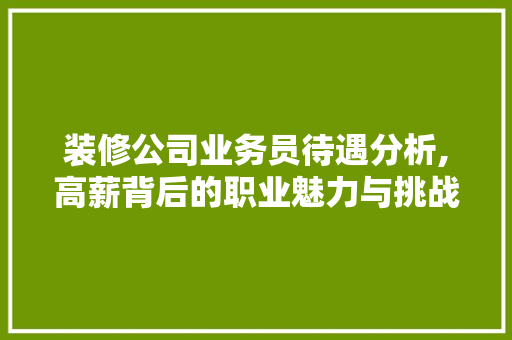 装修公司业务员待遇分析,高薪背后的职业魅力与挑战