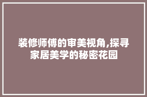 装修师傅的审美视角,探寻家居美学的秘密花园