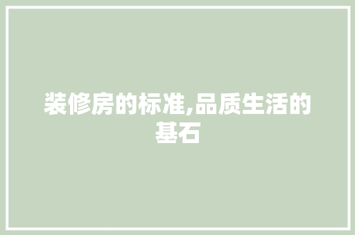 装修房的标准,品质生活的基石