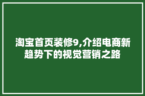 淘宝首页装修9,介绍电商新趋势下的视觉营销之路