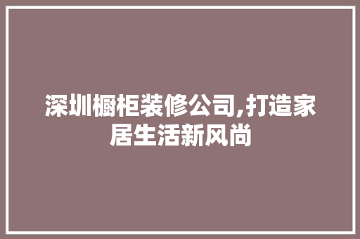 深圳橱柜装修公司,打造家居生活新风尚