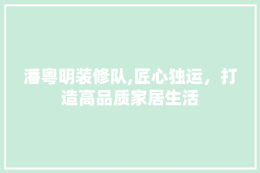 潘粤明装修队,匠心独运，打造高品质家居生活