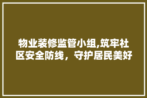 物业装修监管小组,筑牢社区安全防线，守护居民美好生活