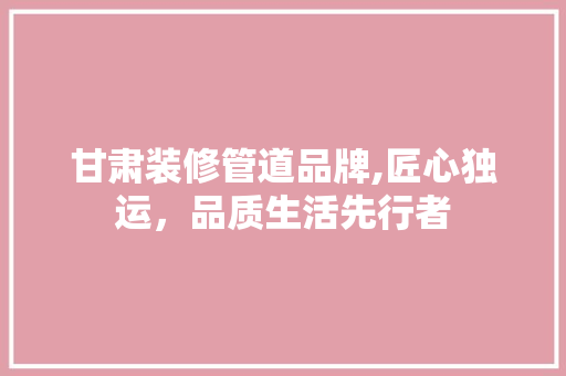 甘肃装修管道品牌,匠心独运，品质生活先行者