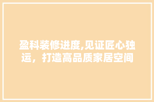 盈科装修进度,见证匠心独运，打造高品质家居空间