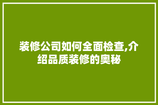 装修公司如何全面检查,介绍品质装修的奥秘