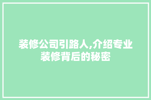 装修公司引路人,介绍专业装修背后的秘密