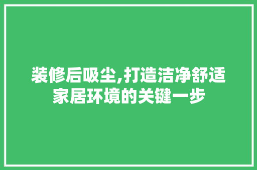 装修后吸尘,打造洁净舒适家居环境的关键一步