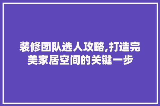 装修团队选人攻略,打造完美家居空间的关键一步
