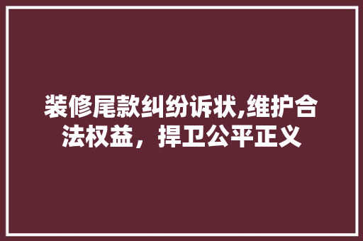 装修尾款纠纷诉状,维护合法权益，捍卫公平正义