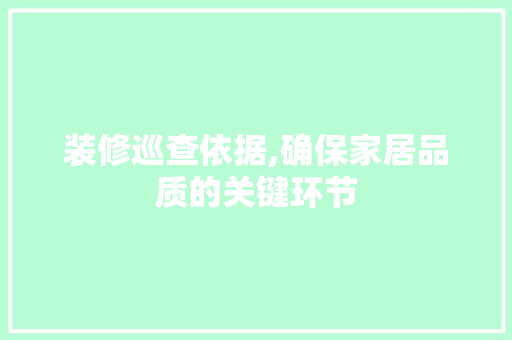 装修巡查依据,确保家居品质的关键环节