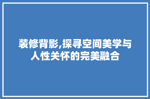 装修背影,探寻空间美学与人性关怀的完美融合