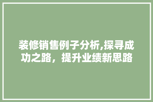 装修销售例子分析,探寻成功之路，提升业绩新思路
