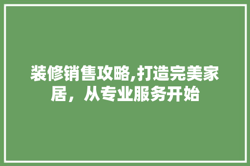 装修销售攻略,打造完美家居，从专业服务开始