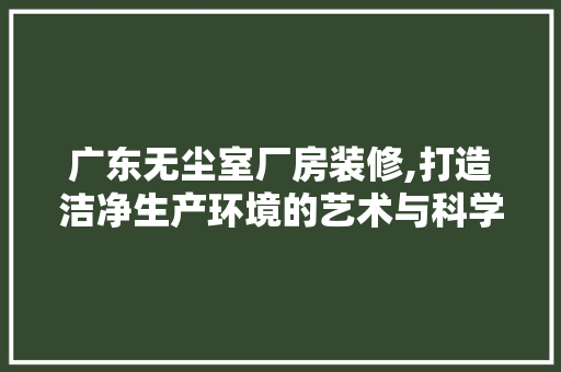 广东无尘室厂房装修,打造洁净生产环境的艺术与科学