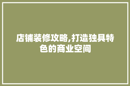 店铺装修攻略,打造独具特色的商业空间