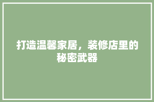 打造温馨家居，装修店里的秘密武器