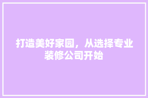 打造美好家园，从选择专业装修公司开始