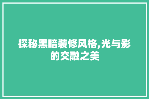 探秘黑暗装修风格,光与影的交融之美