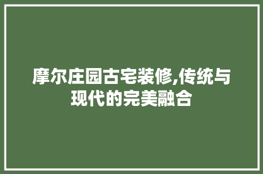 摩尔庄园古宅装修,传统与现代的完美融合