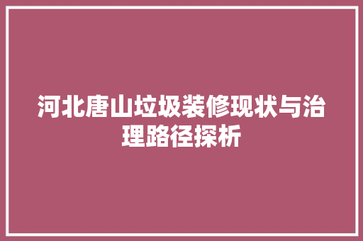 河北唐山垃圾装修现状与治理路径探析