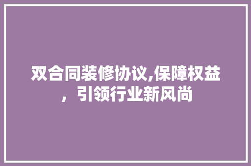 双合同装修协议,保障权益，引领行业新风尚