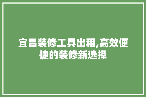 宜昌装修工具出租,高效便捷的装修新选择