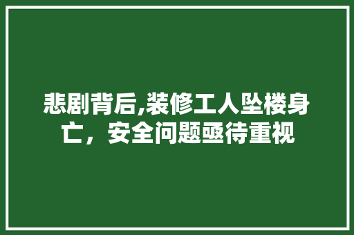 悲剧背后,装修工人坠楼身亡，安全问题亟待重视