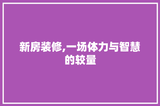 新房装修,一场体力与智慧的较量