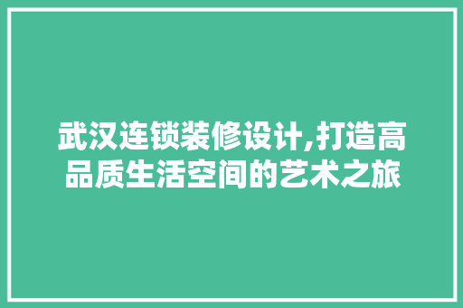 武汉连锁装修设计,打造高品质生活空间的艺术之旅