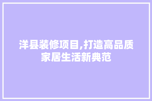 洋县装修项目,打造高品质家居生活新典范