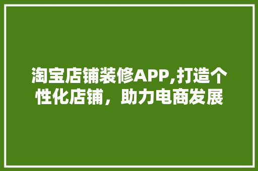 淘宝店铺装修APP,打造个性化店铺，助力电商发展