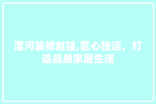 漯河装修赵强,匠心独运，打造品质家居生活