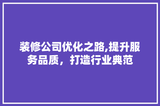 装修公司优化之路,提升服务品质，打造行业典范