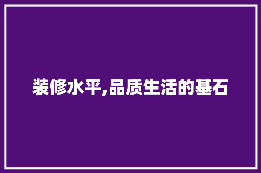 装修水平,品质生活的基石