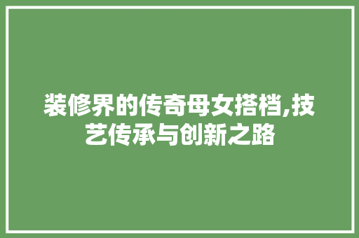 装修界的传奇母女搭档,技艺传承与创新之路