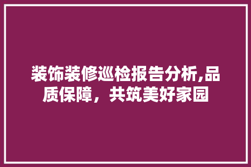 装饰装修巡检报告分析,品质保障，共筑美好家园