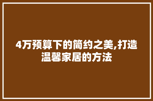 4万预算下的简约之美,打造温馨家居的方法