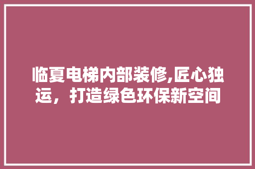 临夏电梯内部装修,匠心独运，打造绿色环保新空间